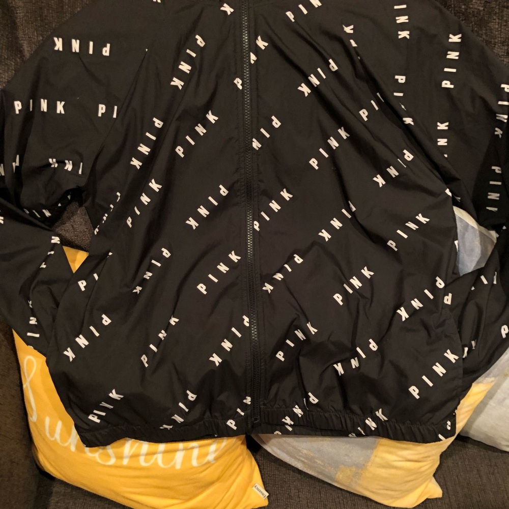 VS Pink Black Windbreaker with White writing Sz XS